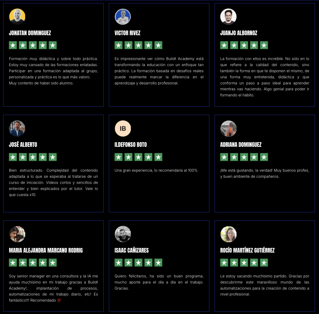 Testimonios y reseñas reales de alumnos de Buildt Academy